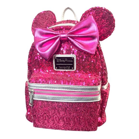 Loungefly Handbags - Loungefly Disney Parks PInk Orchid Magenta Sequin Minnie Ears Mini Backpack NWT